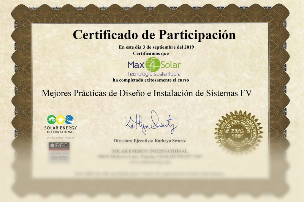 certificado Solar Energy International (SEI)